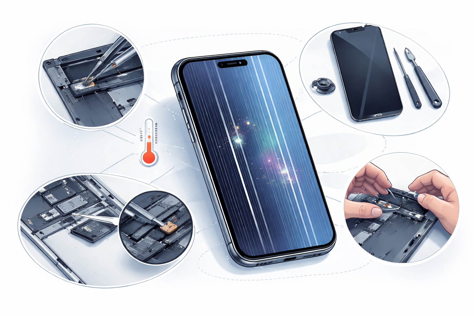 Lignes verticales et artefacts sur iPhone 14 Pro : diagnostic et résolution en atelier