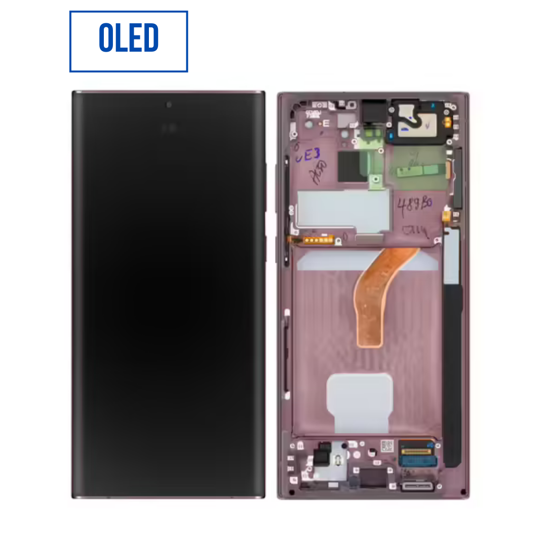 ECRAN SAMSUNG S22 ULTRA S908F AVEC CHASSIS (SOFT OLED) NOIR