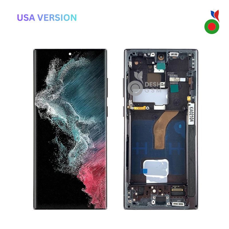 ECRAN SAMSUNG S22 ULTRA S908U AVEC CHASSIS (SOFT OLED) NOIR USA