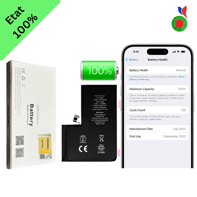 Batterie (Ti) iPhone 15 Plus - (4750mAh) Haute Capacite | Decode Etat 100%