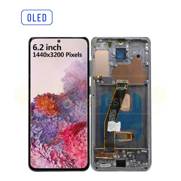 ECRAN LCD SAMSUNG S20 G980 G981B AVEC CHASSIS (OLED) NOIR/BLUE