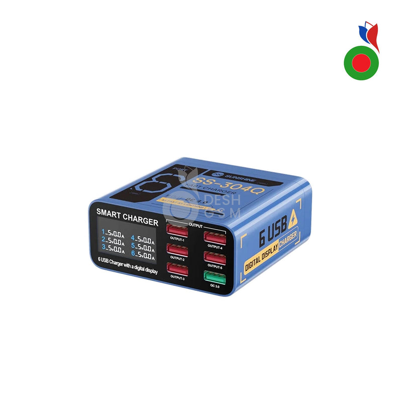 Smart Multi-Port 40 Watt Charger - 6 Port | PD 3.0 | QC 3.0 (SS-304Q Blue) | SUNSHINE