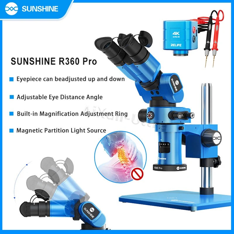 SUNSHINE R360 Pro Microscope stéréo Réglable 0.7 A 5.8X Zoom 4K HD double écran