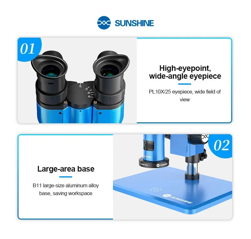 SUNSHINE R360 Pro Microscope stéréo Réglable 0.7 A 5.8X Zoom 4K HD double écran