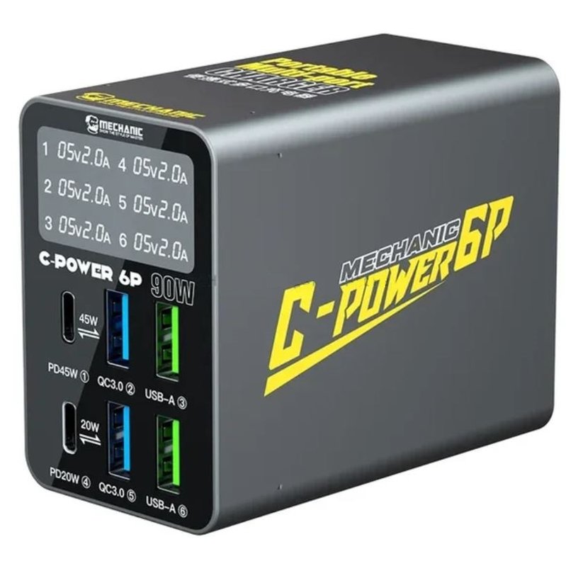Smart Multi-Port 90 Watt Charger - 6 Port | PD 3.0 | QC 3.0 - (C-Power 6P) | MECHANIC
